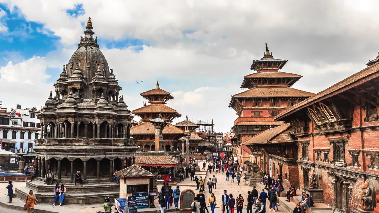 Ornate temples and stupas in Patan Durbar Square